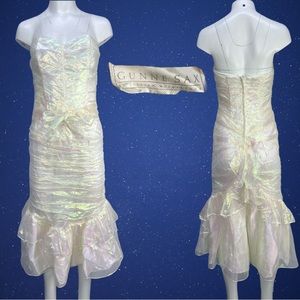 VTG 80's Gunne Sax Iridescent Sparkle & Ivory Strapless Mermaid Silhouette Dress